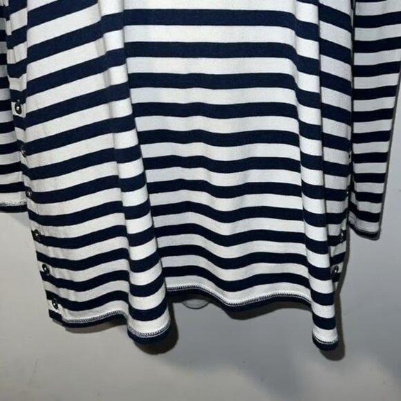 SOFT SURROUNDING Navy Blue Striped Tunic Top With Side Buttons-S - Picture 4 of 5